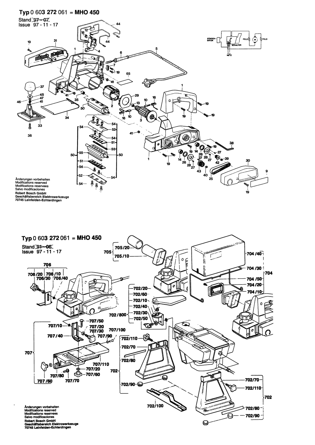Bosch PHO 100 / 0603272061 / CH 220 Volt Spare Parts