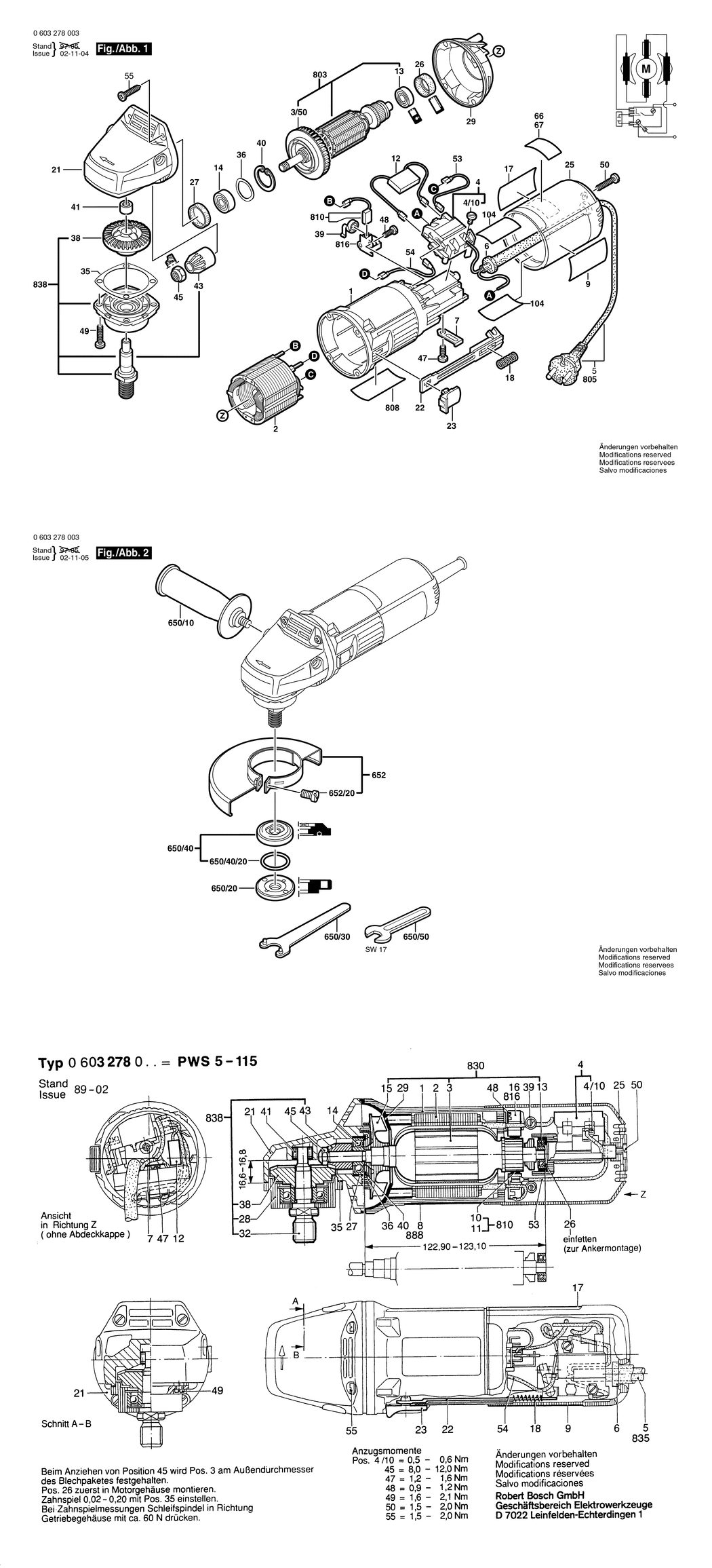 Bosch PWS 5-115 / 0603278003 / EU 220 Volt Spare Parts