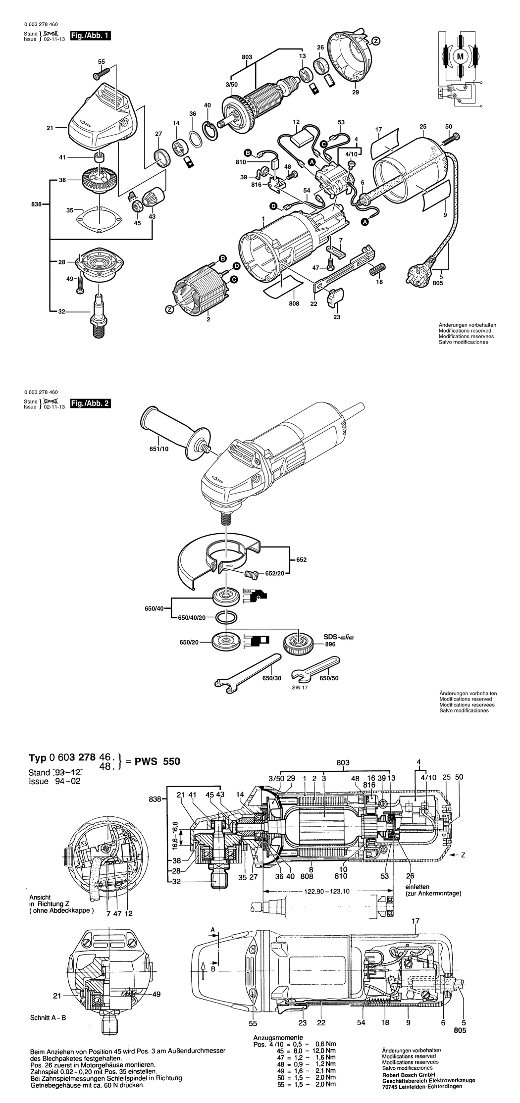 Bosch PWS 550 / 0603278460 / EU 230 Volt Spare Parts