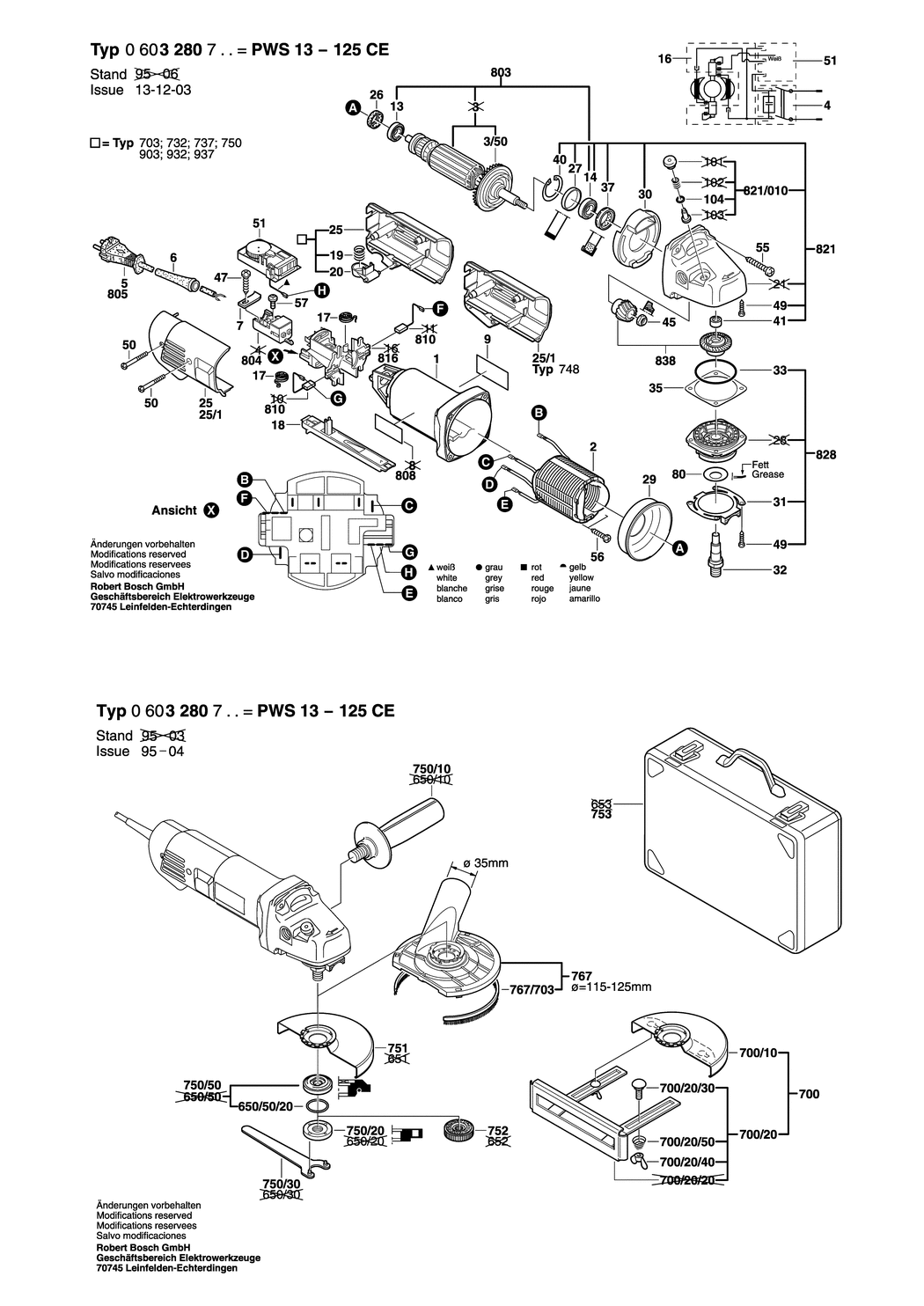 Bosch PWS 13-125 CE / 0603280932 / CH 230 Volt Spare Parts