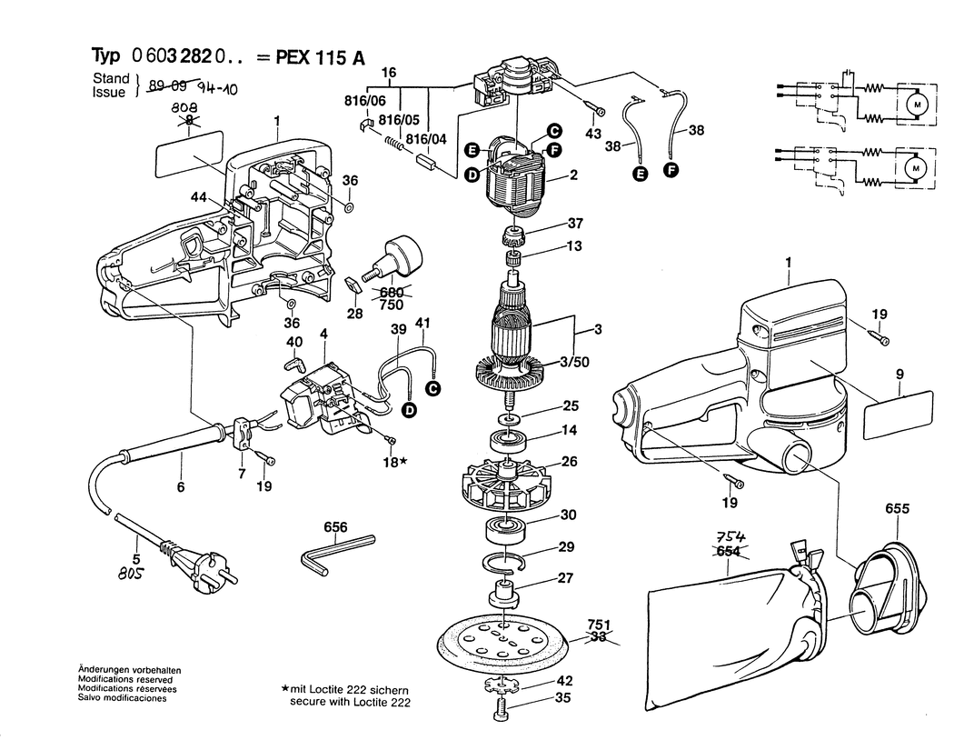 Bosch PEX 115 A / 0603282050 / I 230 Volt Spare Parts