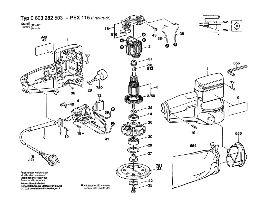 Bosch PEX 115 / 0603282503 / F 230 Volt Spare Parts