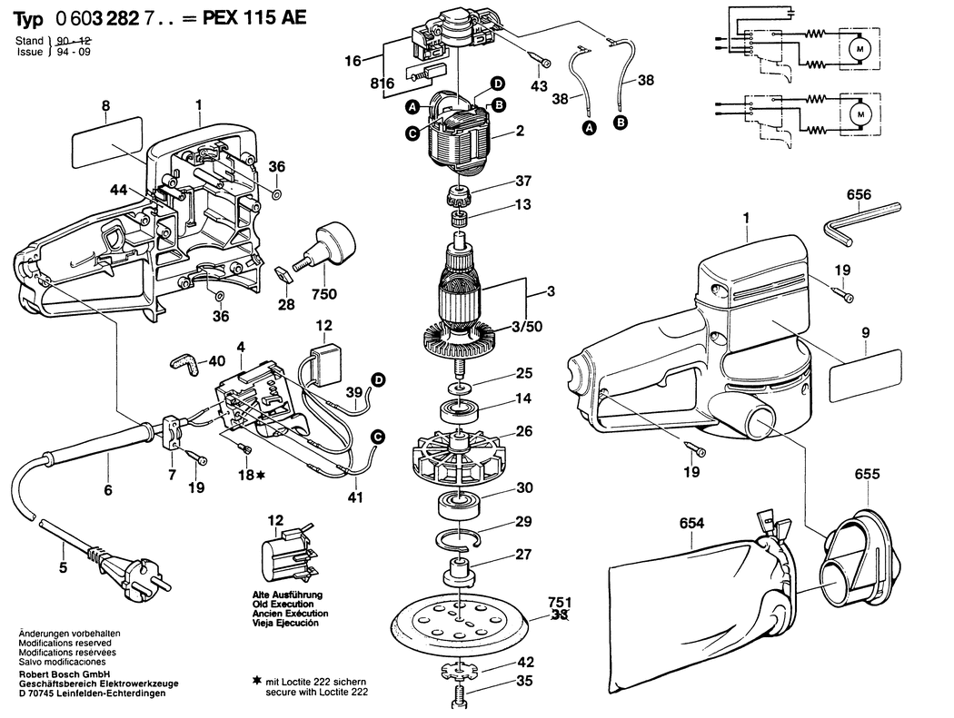 Bosch PEX 115 AE / 0603282732 / CH 220 Volt Spare Parts