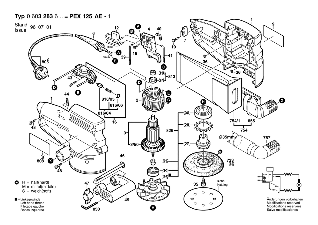 Bosch PEX 125 AE-1 / 0603283603 / EU 230 Volt Spare Parts