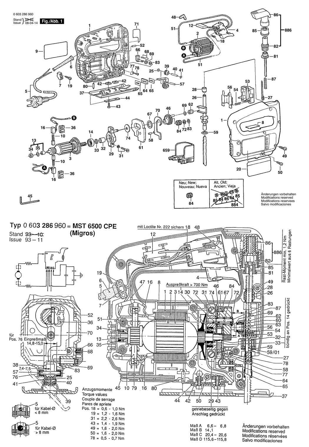 Bosch PST 65 PAE / 0603286960 / CH 230 Volt Spare Parts