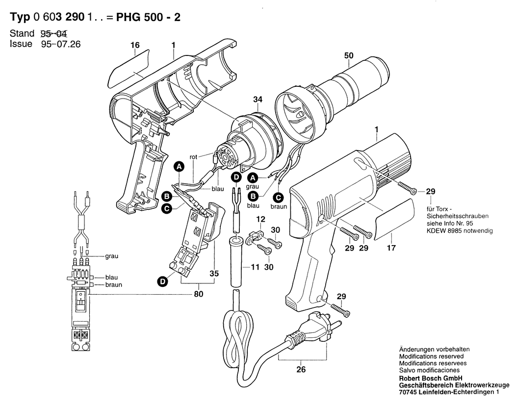 Bosch PHG 500-2 / 0603290103 / EU 230 Volt Spare Parts
