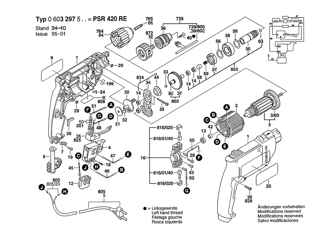 Bosch PSR 420 RE / 0603297542 / GB 240 Volt Spare Parts