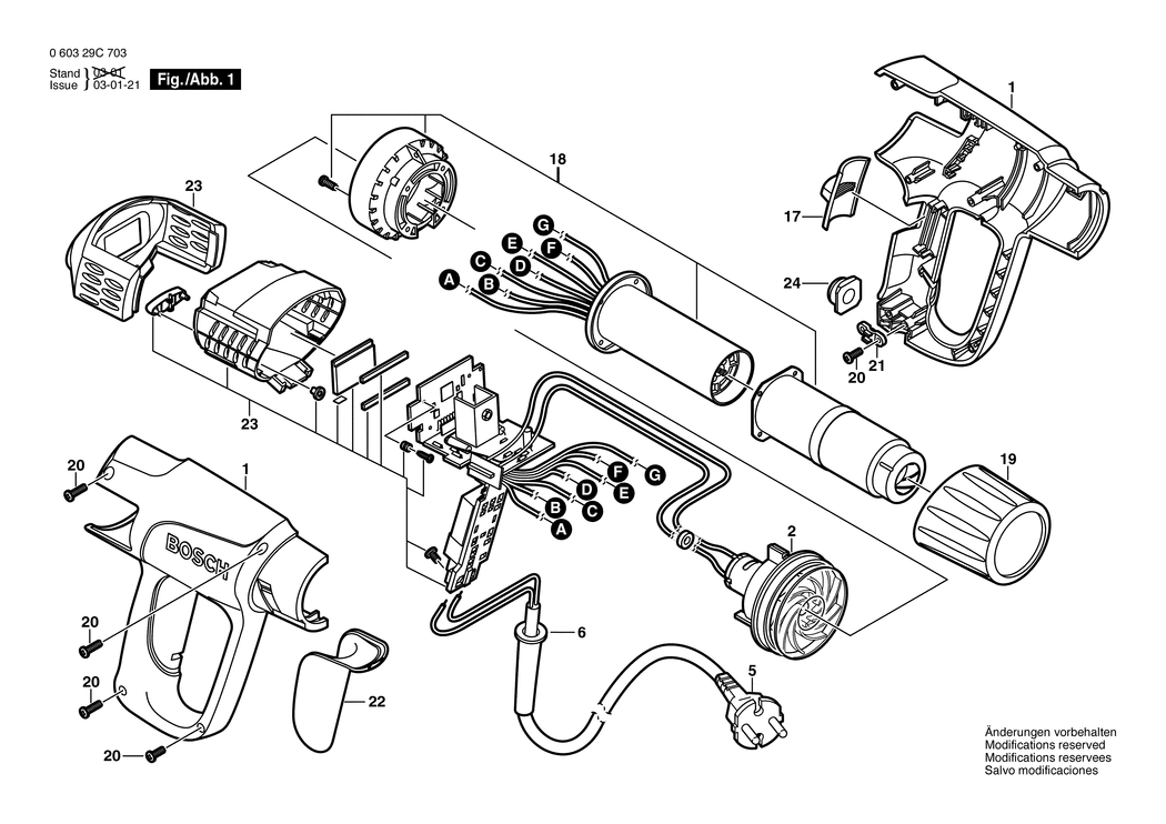 Bosch PHG 630 DCE / 060329C703 / EU 230 Volt Spare Parts