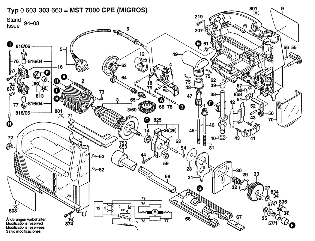 Bosch PST 700 PAE / 0603303660 / CH 230 Volt Spare Parts
