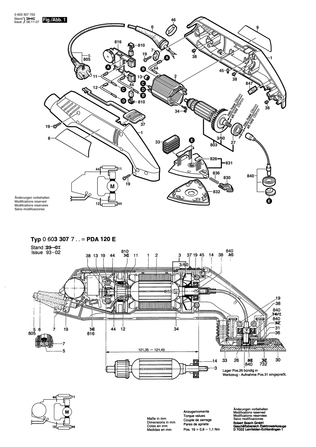 Bosch PDA 120 E / 0603307750 / I 230 Volt Spare Parts