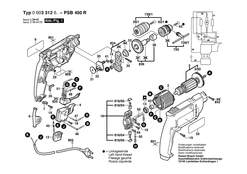 Bosch PSB 450 R / 0603312642 / GB 240 Volt Spare Parts