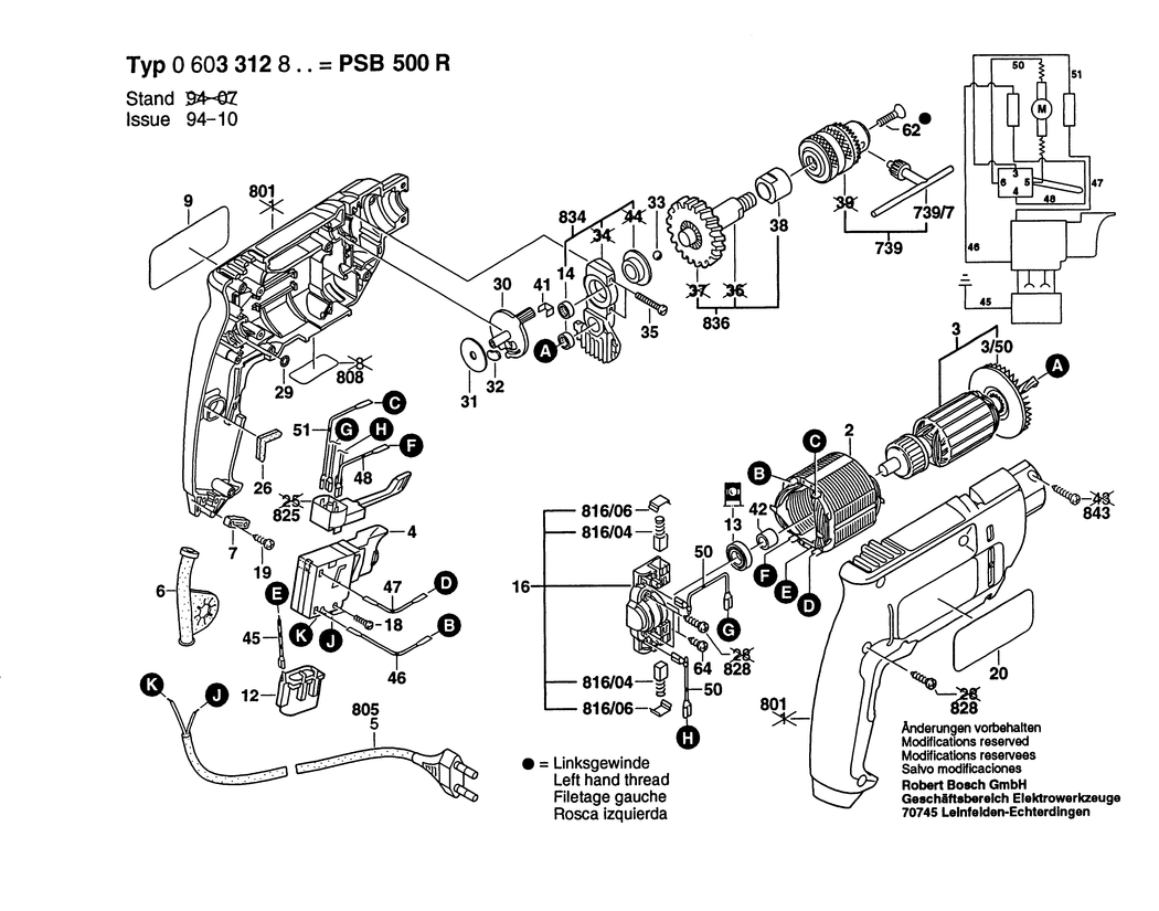 Bosch PSB 500 R / 0603312803 / EU 230 Volt Spare Parts