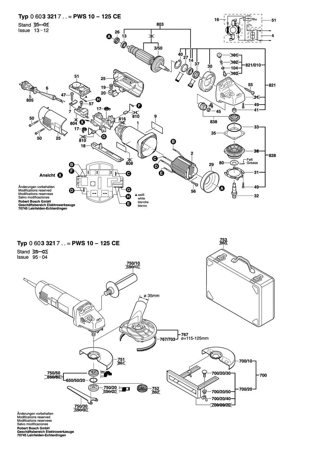 Bosch PWS 10-125 CE / 0603321903 / EU 230 Volt Spare Parts