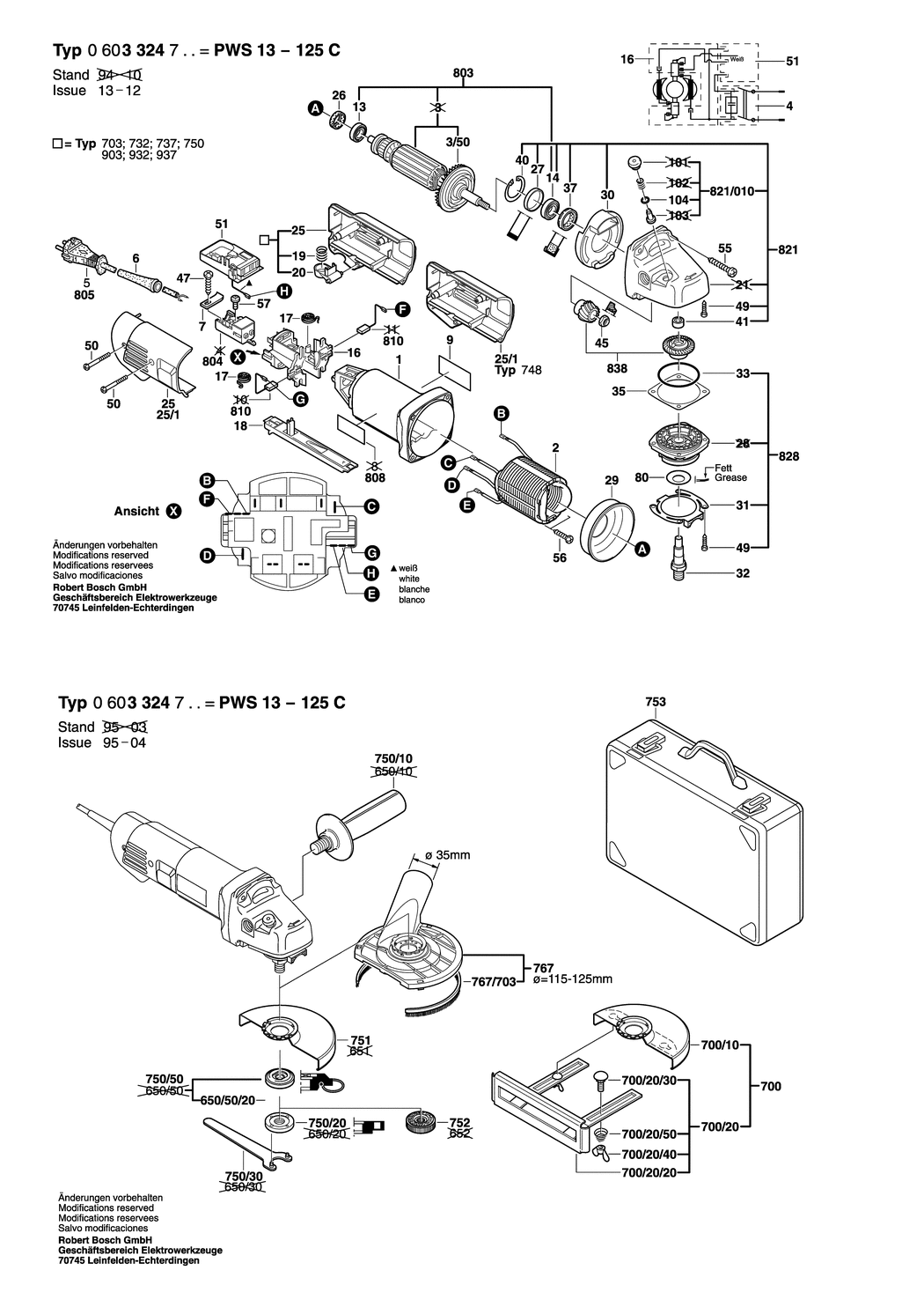 Bosch PWS 13-125 C / 0603324732 / CH 230 Volt Spare Parts