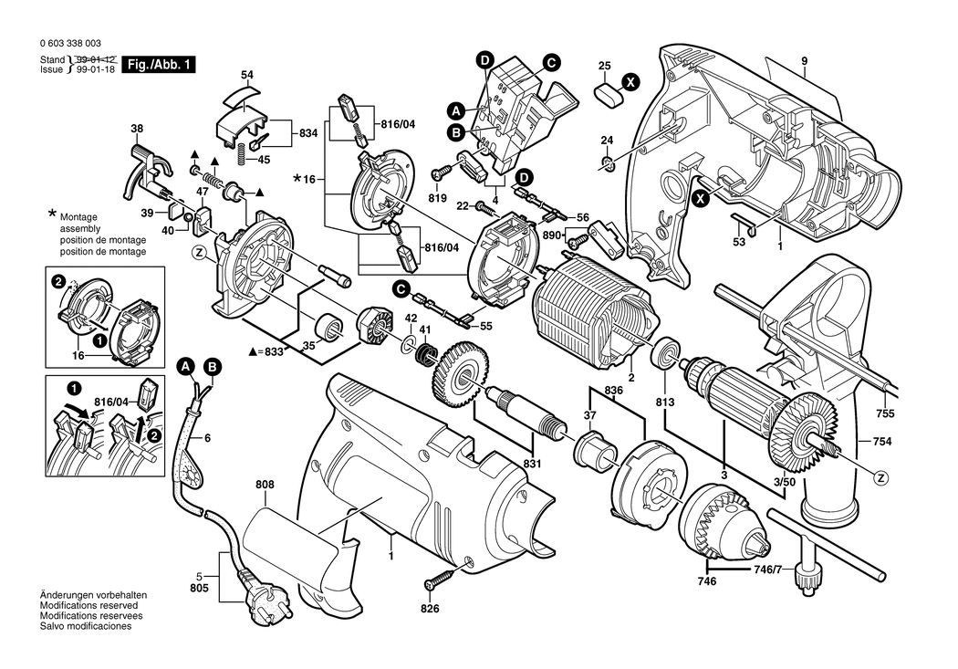 Bosch PSB 600-2 / 0603338032 / CH 230 Volt Spare Parts