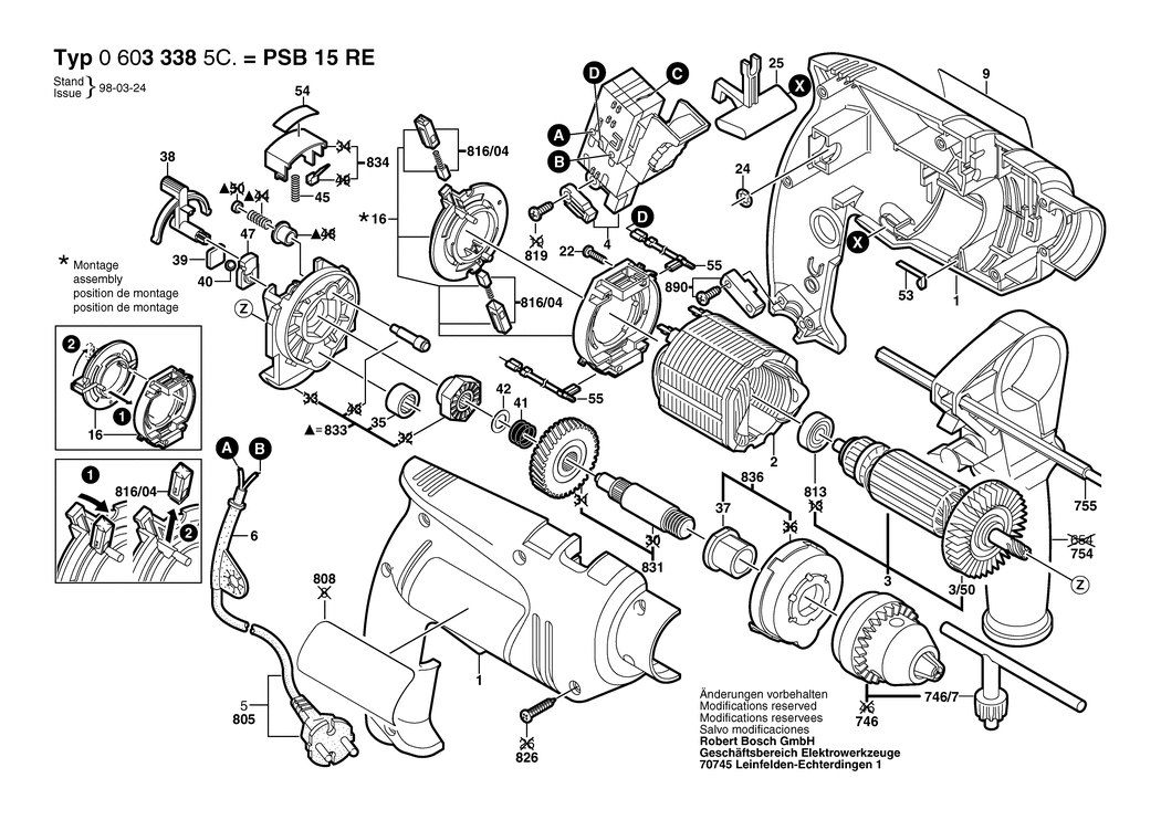 Bosch PSB 15 RE / 06033385C9 / EU 230 Volt Spare Parts