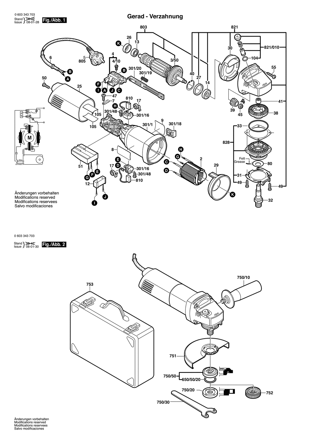Bosch PWS 10-125 CE / 0603343732 / CH 230 Volt Spare Parts