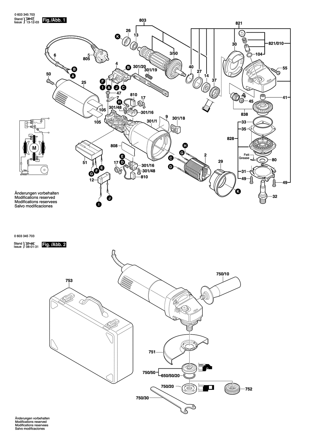 Bosch PWS 13-125 CE / 0603345732 / CH 230 Volt Spare Parts