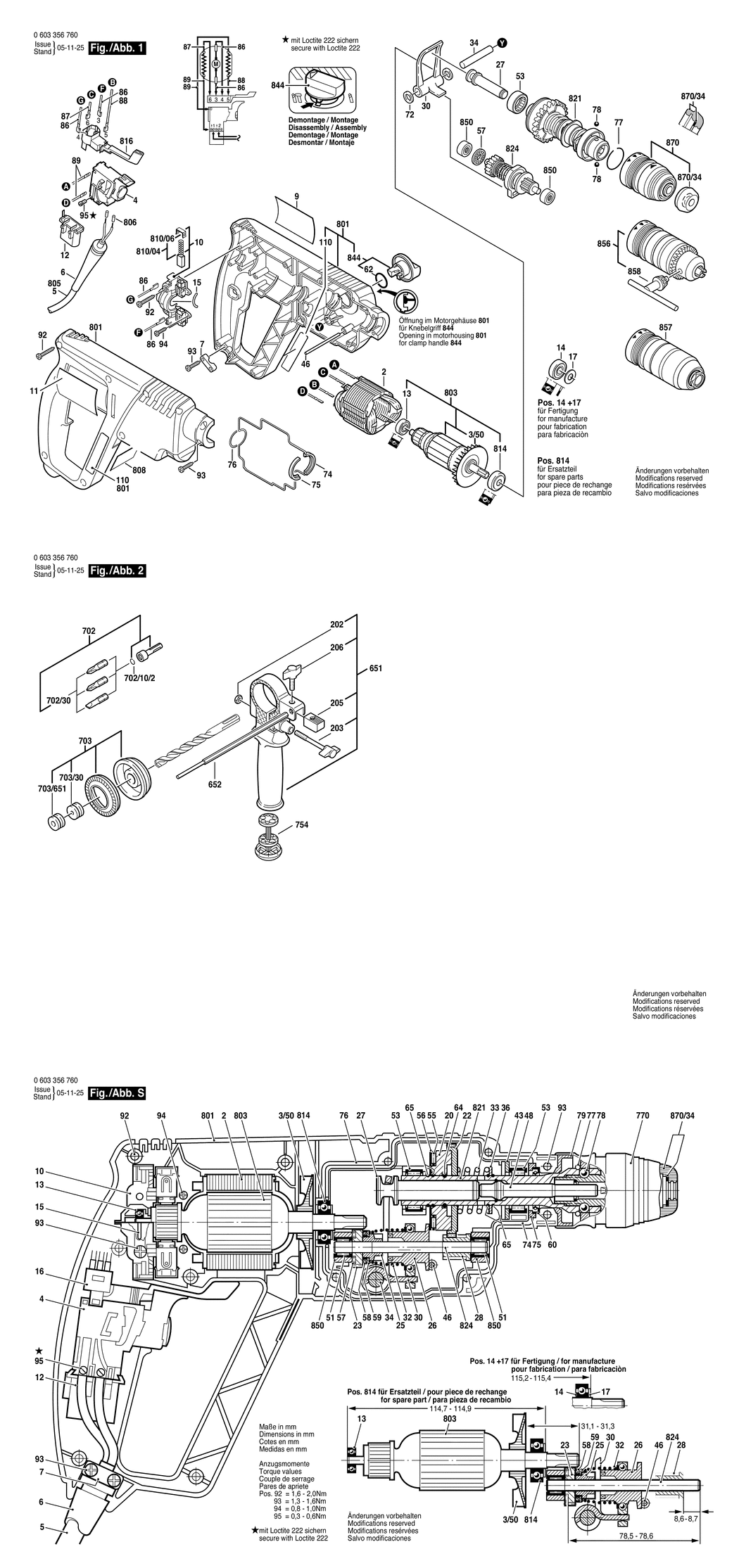 Bosch PBH 200 FRE / 0603356761 / CH 230 Volt Spare Parts