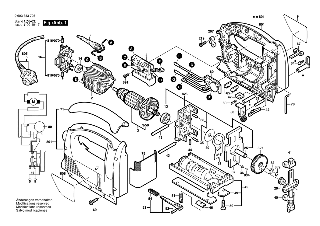Bosch PST 850 PE / 0603383732 / CH 230 Volt Spare Parts
