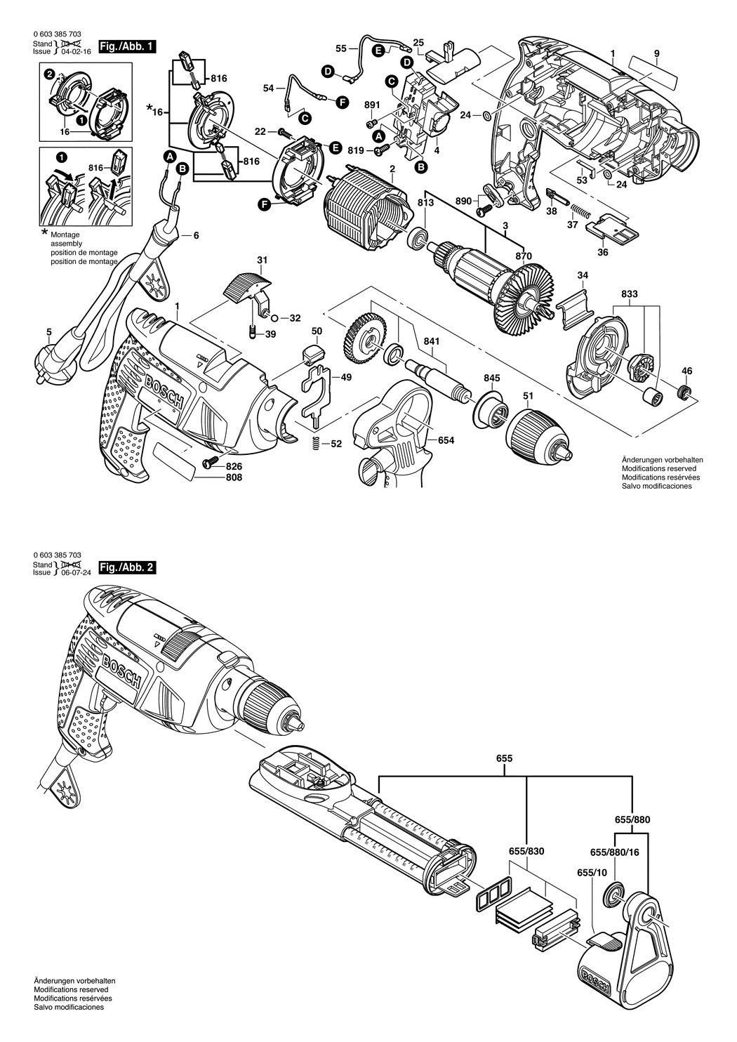 Bosch PSB 650 RA / 0603385703 / EU 230 Volt Spare Parts