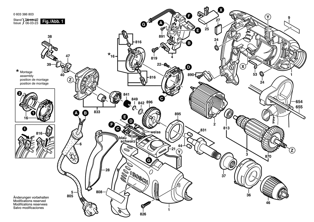 Bosch PSB 1000 RPE / 0603386842 / GB 230 Volt Spare Parts