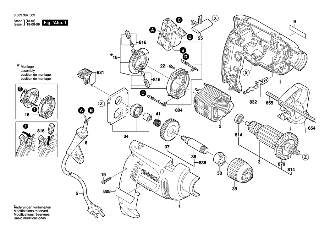 Bosch PSB 550 RE / 0603387503 / EU 230 Volt Spare Parts