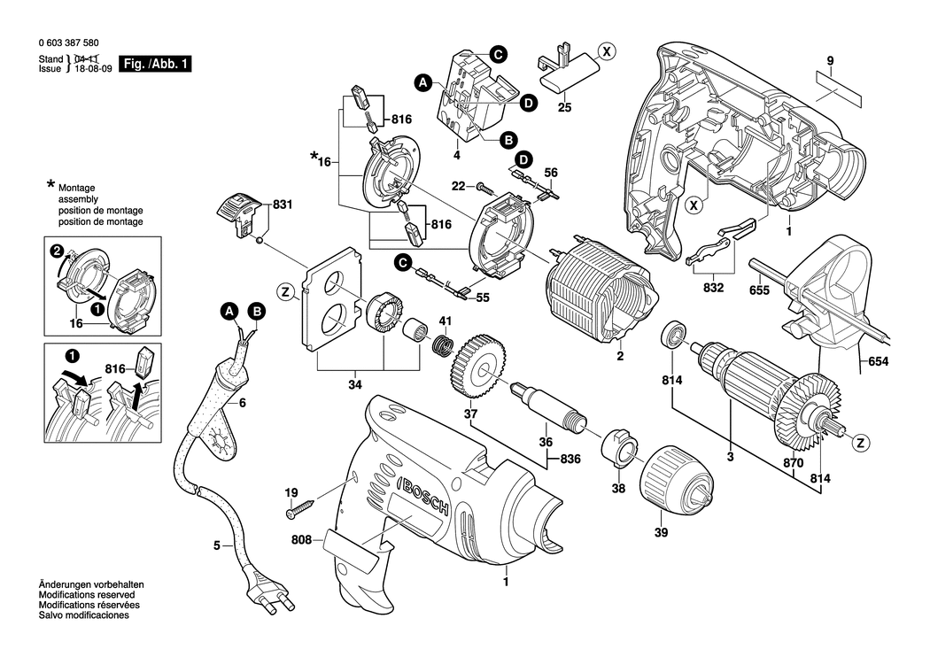 Bosch PSB 550 RE / 0603387581 / CH 230 Volt Spare Parts