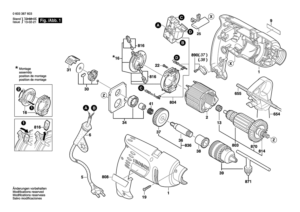 Bosch PSB 500 RE / 0603387642 / GB 230 Volt Spare Parts