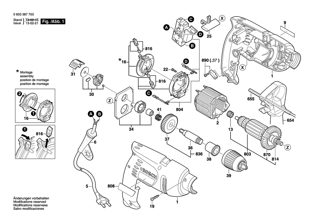 Bosch PSB 500 RE / 0603387760 / EU 230 Volt Spare Parts