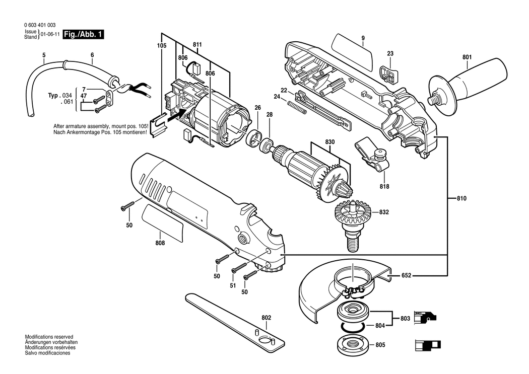 Bosch PWS 6-115 / 0603401003 / EU 230 Volt Spare Parts