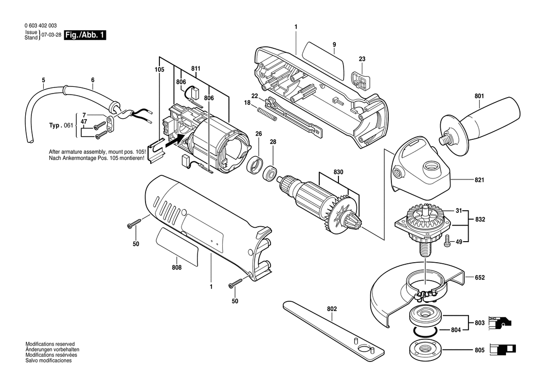 Bosch PWS 7-125 / 0603403901 / EU 230 Volt Spare Parts