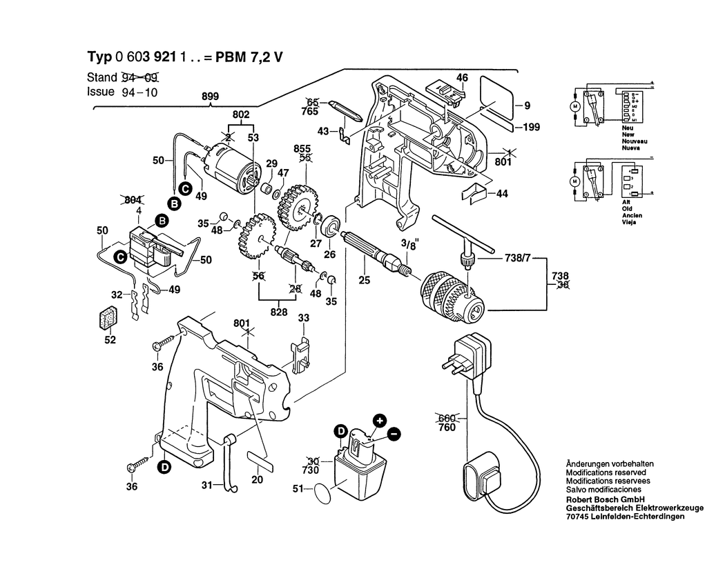 Bosch PBM 7.2 V / 0603921123 / EU 7.2 Volt Spare Parts