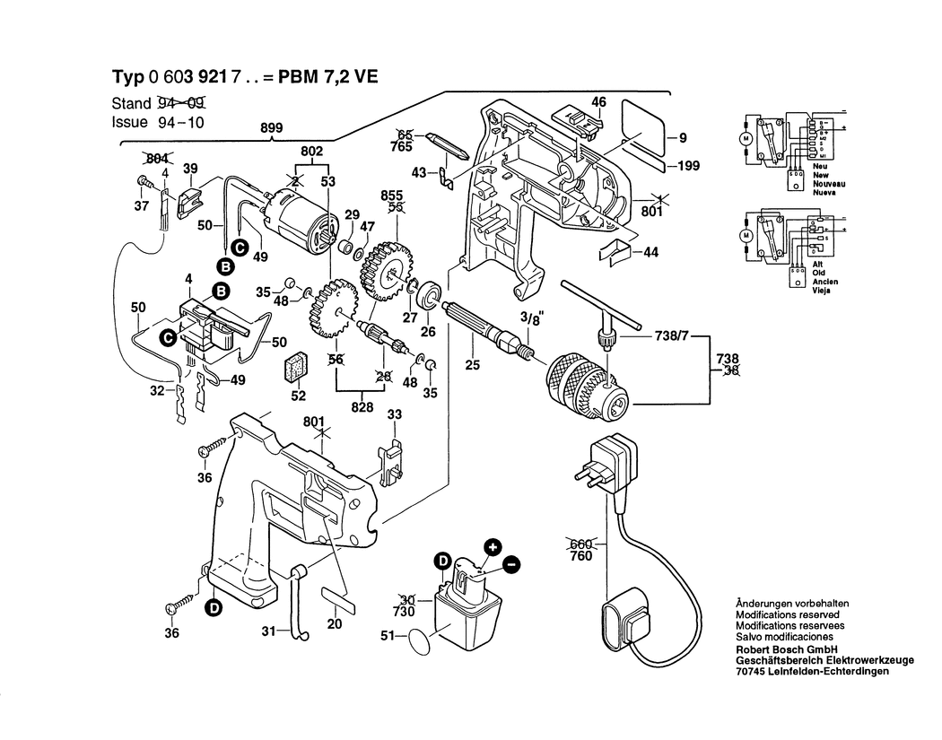 Bosch PBM 7.2 VE / 0603921703 / EU 7.2 Volt Spare Parts