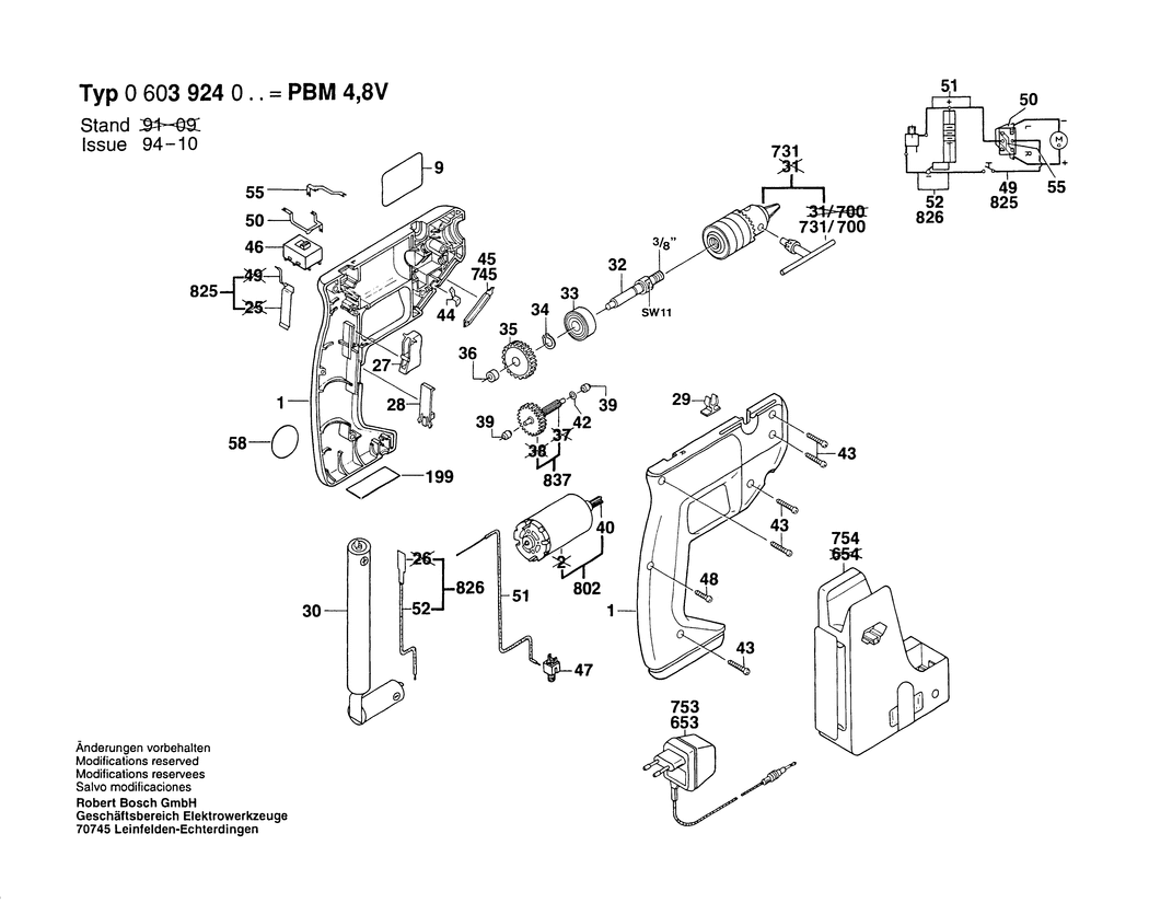 Bosch PBM 4.8 V / 0603924048 / F 4.8 Volt Spare Parts