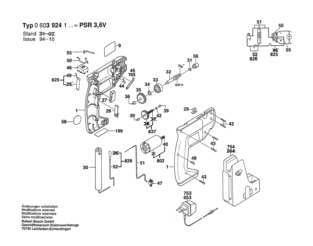 Bosch PSR 3.6 V / 0603924103 / EU 3.6 Volt Spare Parts