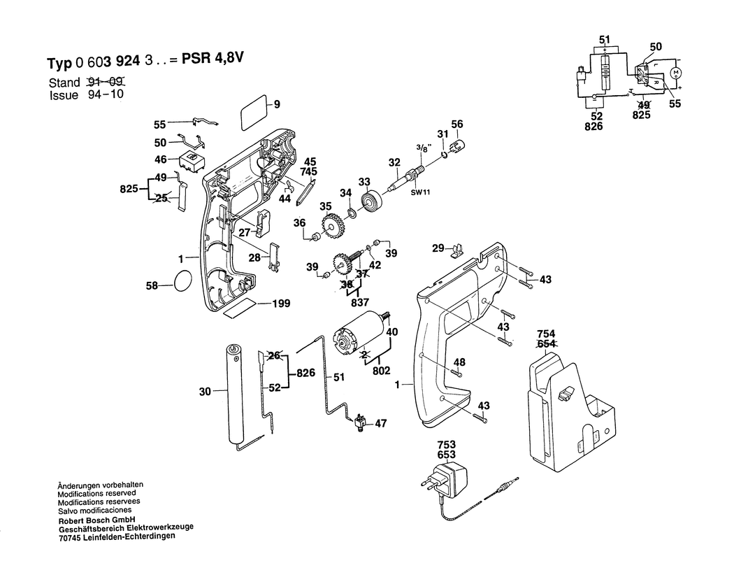 Bosch PSR 4.8 V / 0603924303 / EU 4.8 Volt Spare Parts