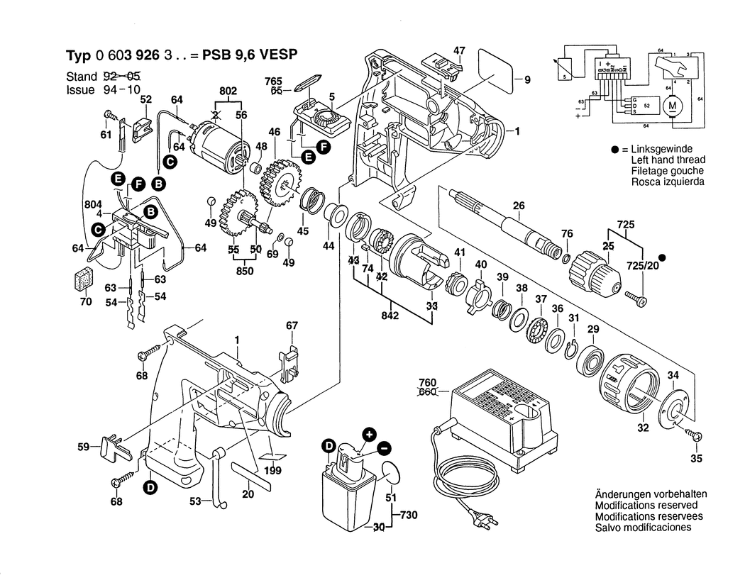 Bosch PSB 9.6 VESP / 0603926327 / EU 9.6 Volt Spare Parts