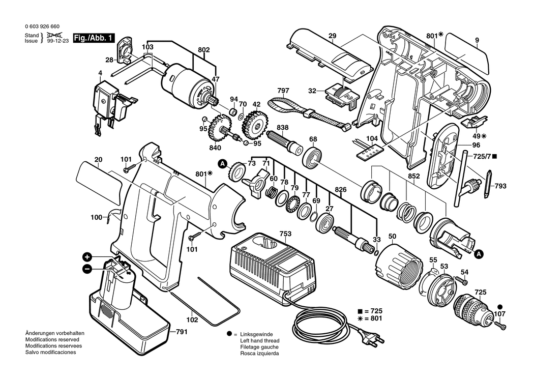 Bosch PSB 9.6 VE-2 / 0603926660 / EU 9.6 Volt Spare Parts