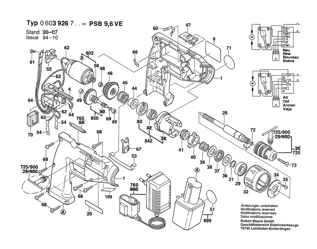 Bosch PSB 9.6 VE / 0603926742 / GB 9.6 Volt Spare Parts