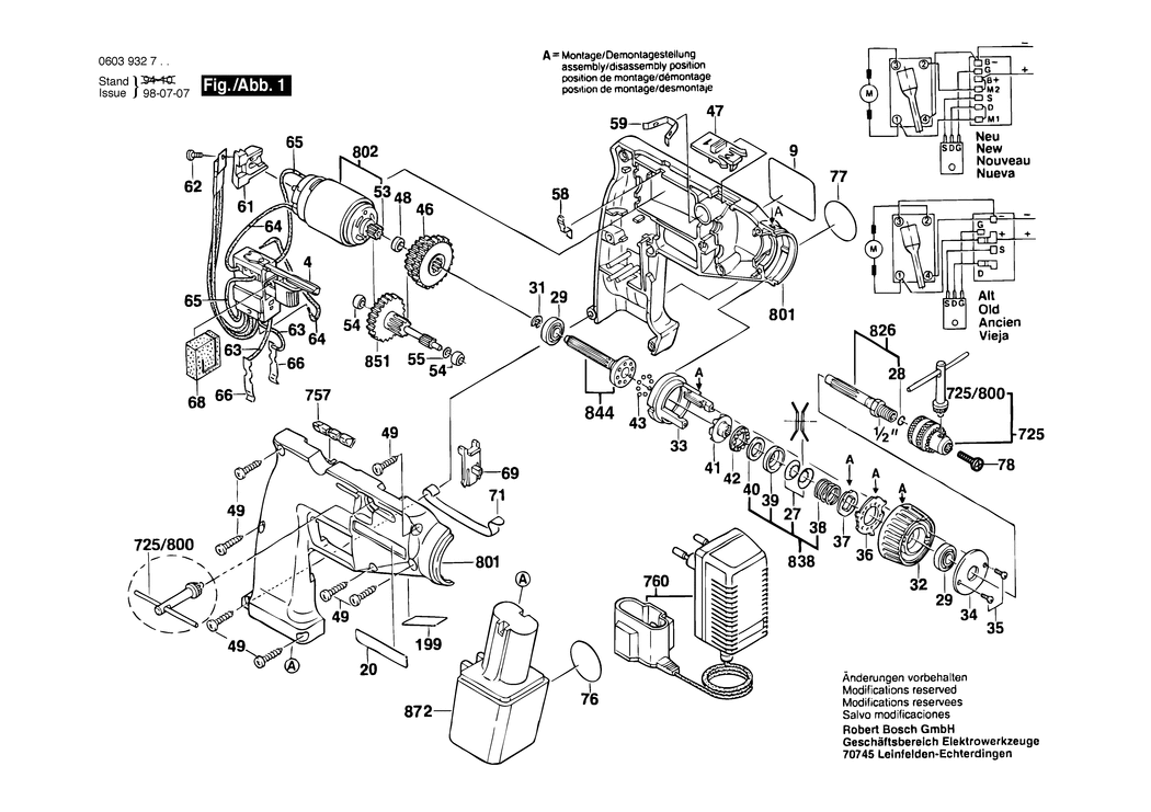 Bosch PSR 7.2 VE / 0603932703 / EU 7.2 Volt Spare Parts
