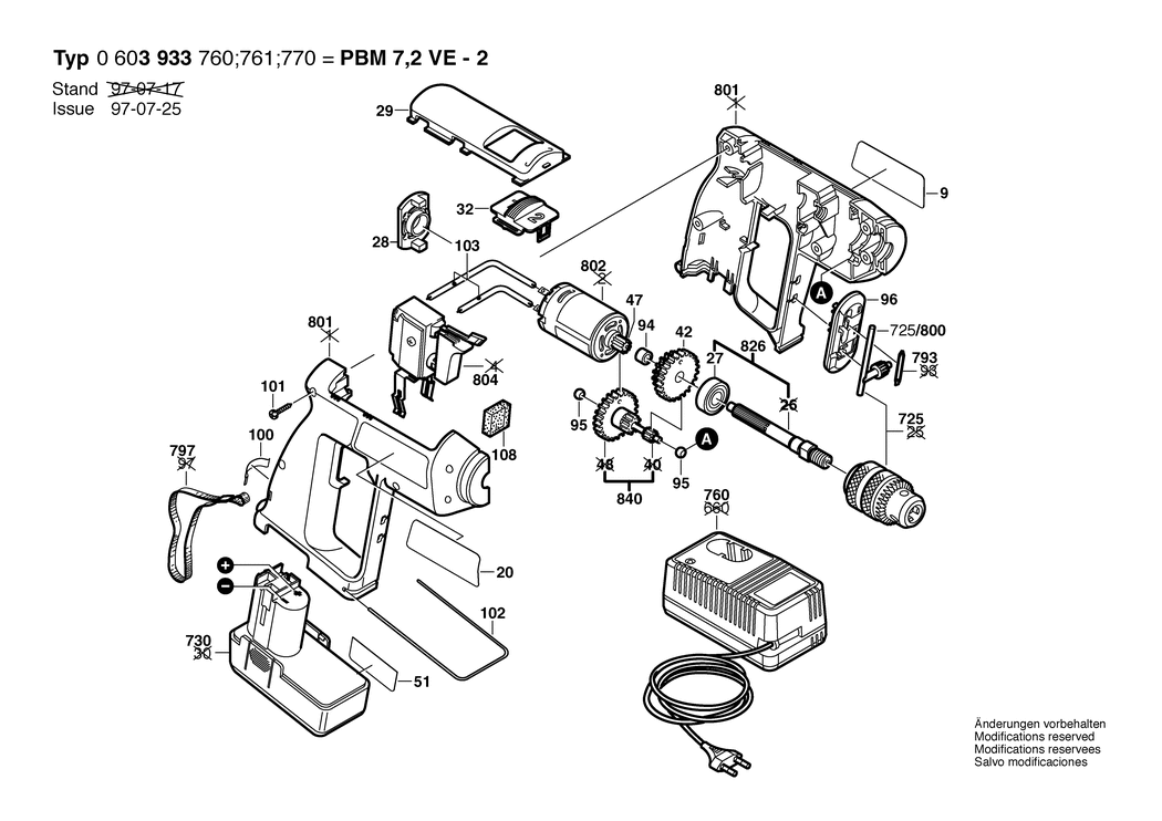 Bosch PBM 7.2 VE-2 / 0603933770 / GB 7.2 Volt Spare Parts