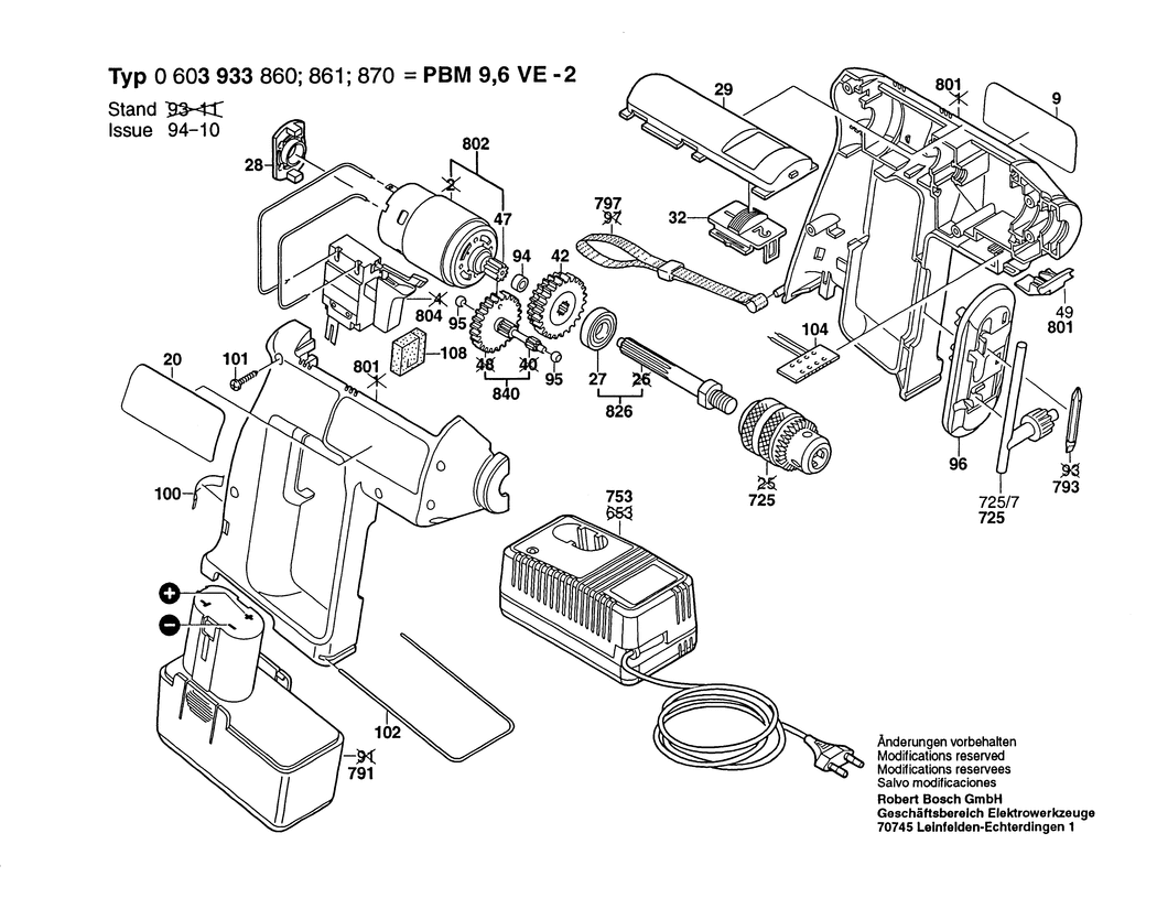 Bosch PBM 9.6 VE-2 / 0603933870 / EU 9.6 Volt Spare Parts