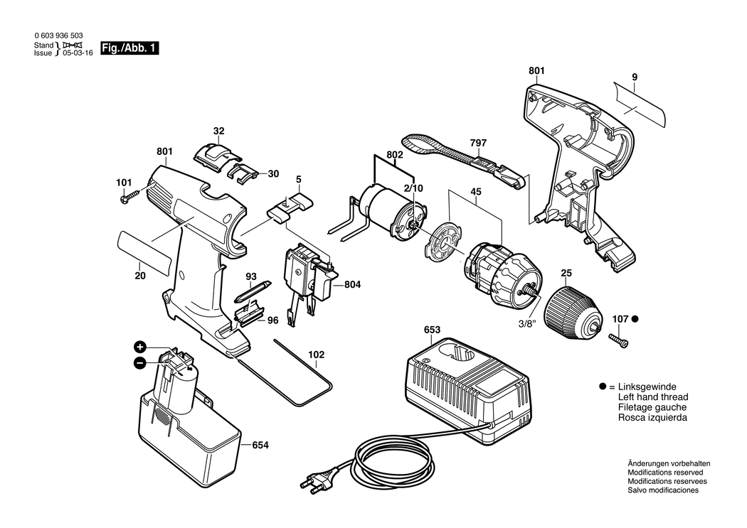 Bosch PSR 12 VES-2 / 0603936542 / GB 12 Volt Spare Parts
