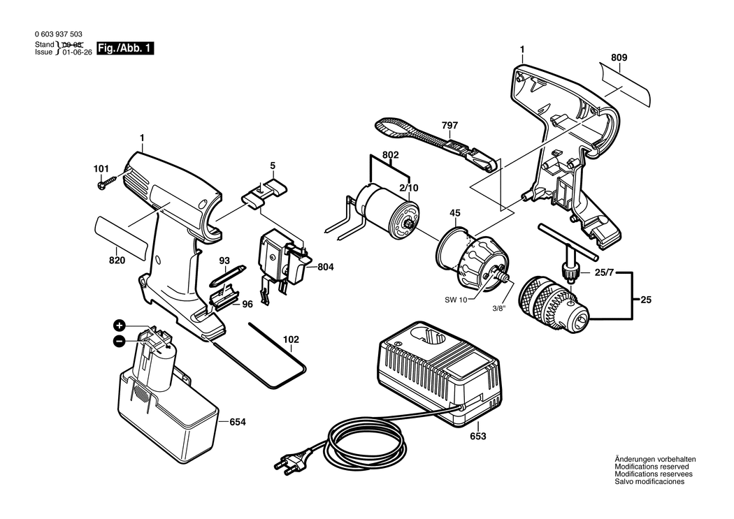 Bosch PSR 12 VE / 0603937503 / EU 12 Volt Spare Parts