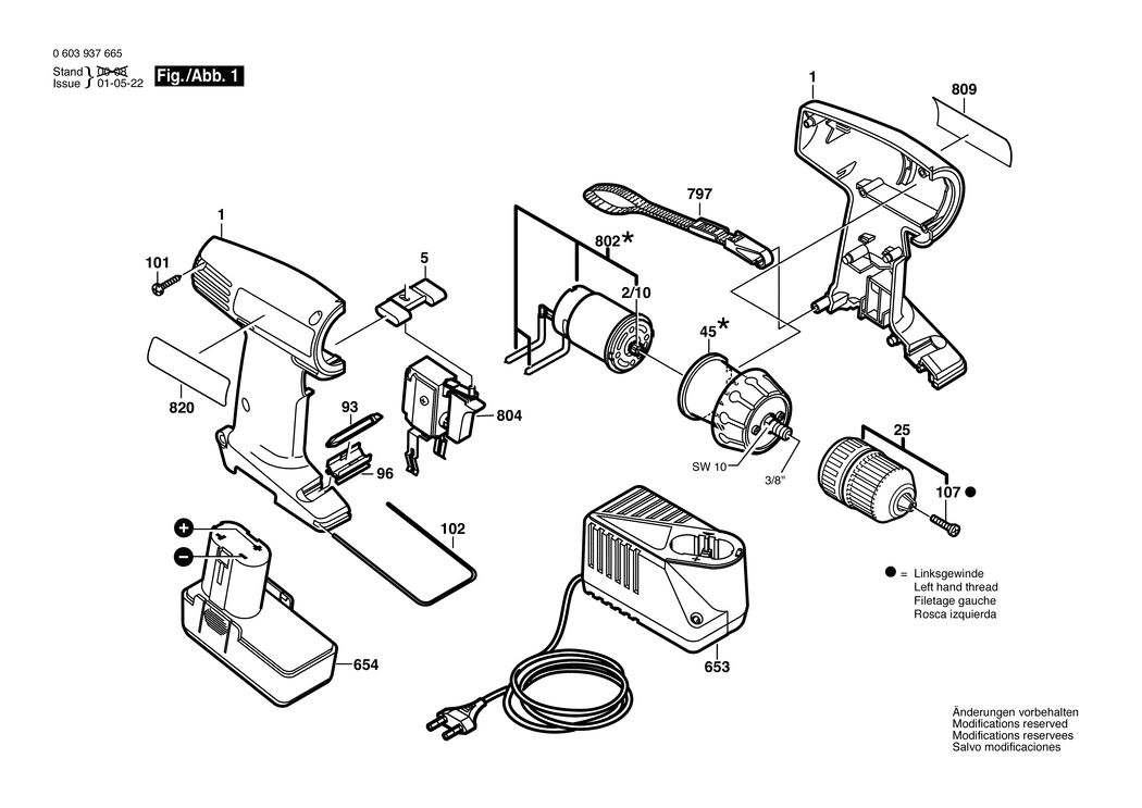 Bosch PSR 96 / 0603937664 / EU 9.6 Volt Spare Parts