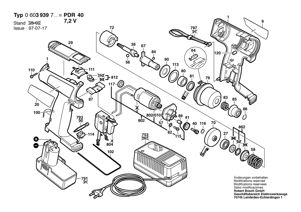 Bosch PDR 7.2 VE / 0603939742 / GB 7.2 Volt Spare Parts
