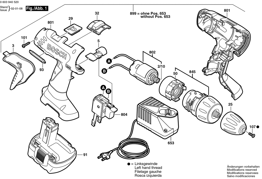 Bosch PSR 12 VE-2 / 0603940525 / EU 12 Volt Spare Parts
