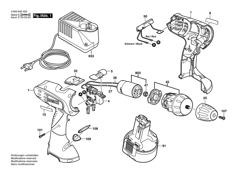 Bosch PSR 12 VE-2 / 0603943521 / EU 12 Volt Spare Parts