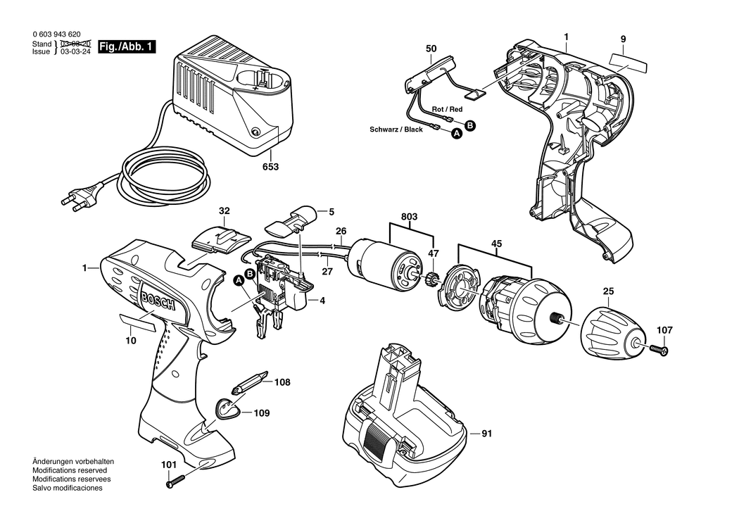 Bosch PSR 9.6 VE-2 / 0603943620 / EU 9.6 Volt Spare Parts
